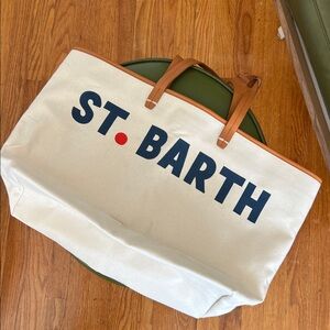 Clare. V Canvas Tote with Leather Accents St.Barth